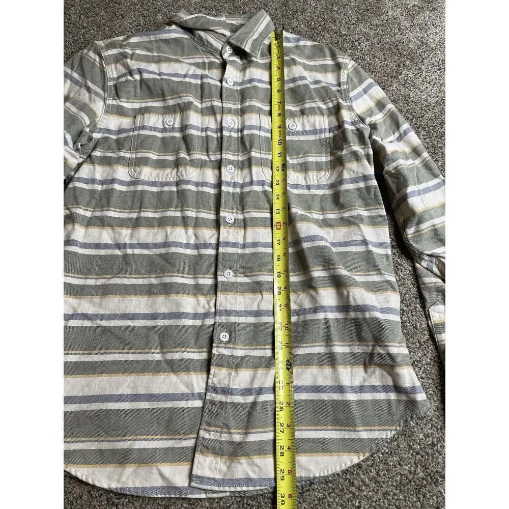 J.Crew New York Striped Shirt Green Cream Button Down Cotton Size Large